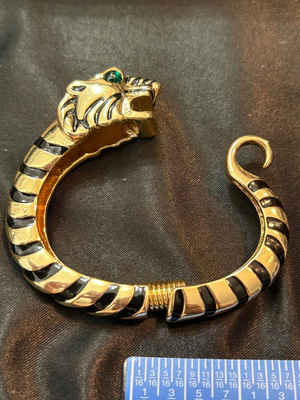 Vintage Robert Jay Lane Tiger Bracelet Black Enamel Green Eyes approx size 5.5”